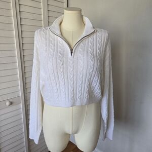 UK2LA White Cable Knit Quarter Zip‎ Cropped Sweater Size M Preppy Y2K Minimalist